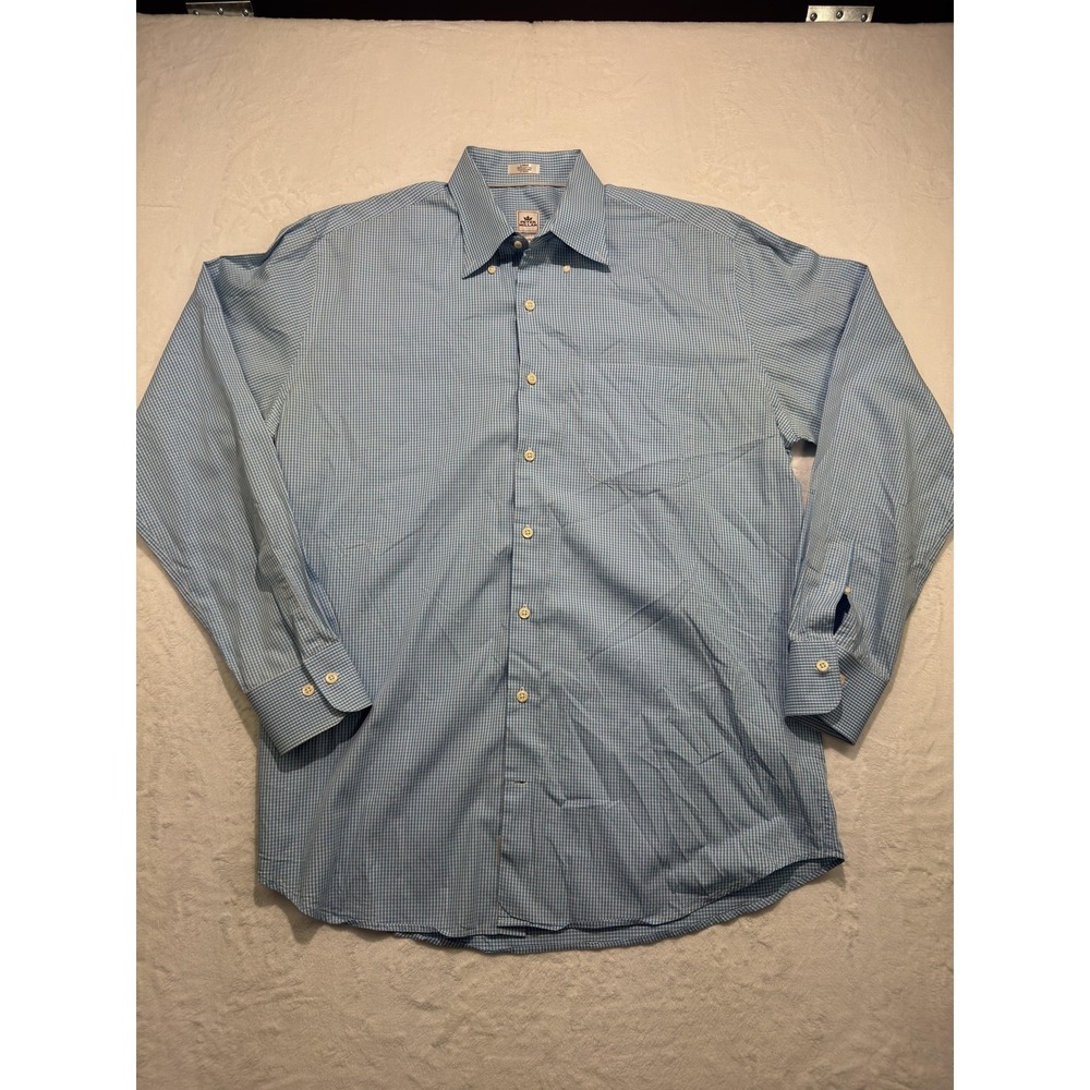 Peter Millar Shirt Mens Large Blue Gingham Dress Long Sleeve